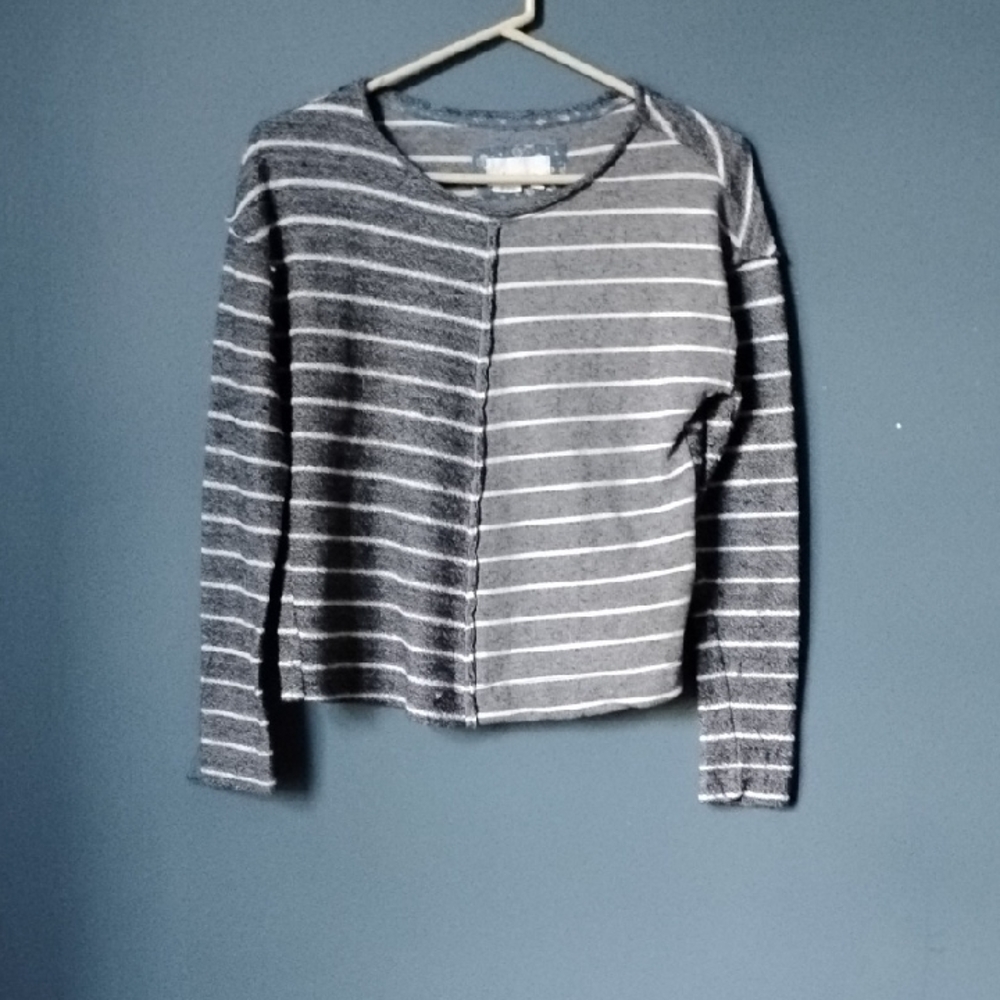 New Anthropologie Charcoal Gray & White Striped Sweater, XS